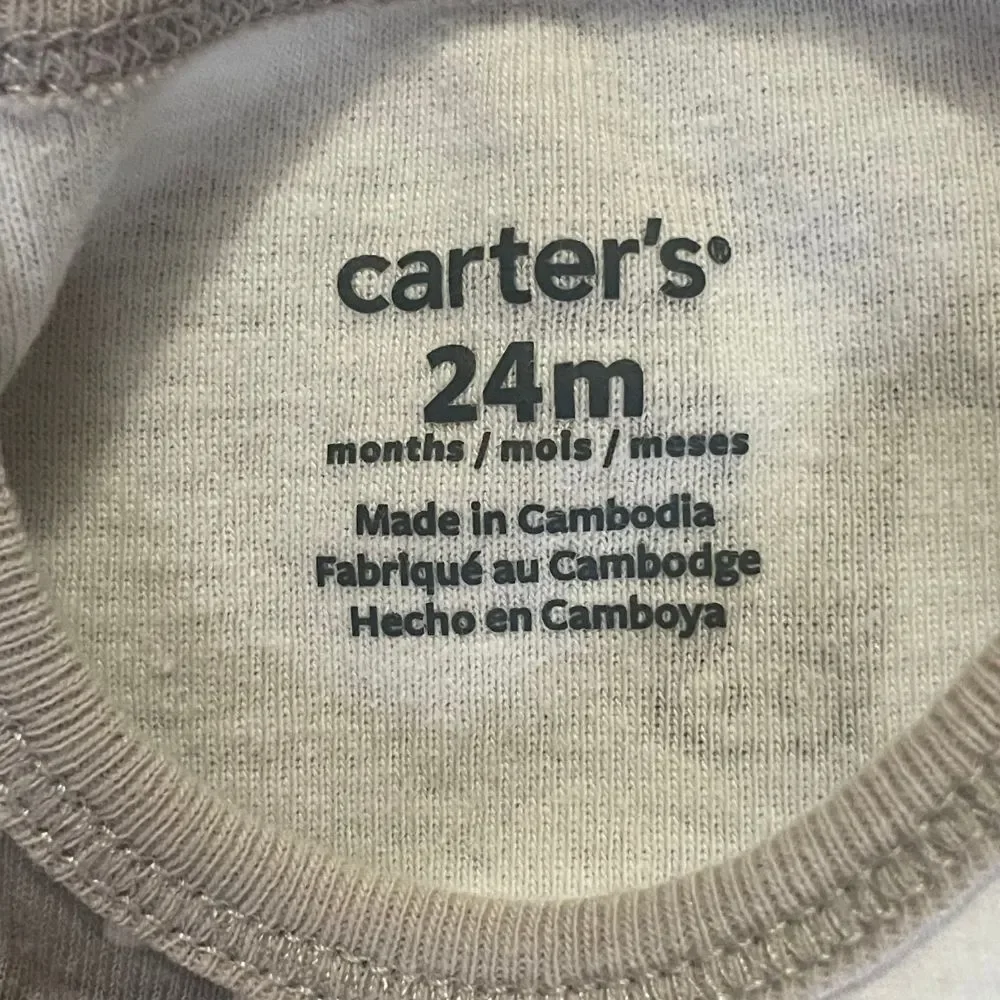 Carters 24M Bodysuits 2-Pack 100% Cotton Long Sleeve Girls Boys Snap Close Gray